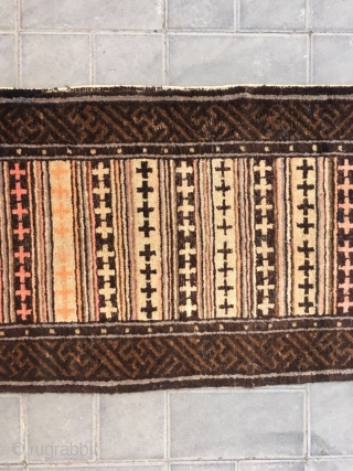 #2024 Baotou rug, brown background with colorful cross veins , good age and quality. Size 128*76cm(50*30")                 