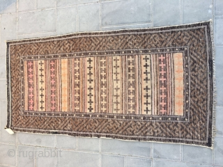 #2024 Baotou rug, brown background with colorful cross veins , good age and quality. Size 128*76cm(50*30")                 
