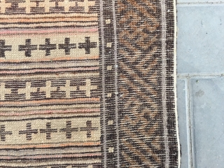 #2024 Baotou rug, brown background with colorful cross veins , good age and quality. Size 128*76cm(50*30")                 