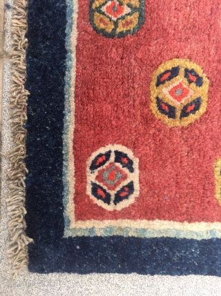 #2025 Tibet rug, red background with colorful ball pattern. Wool warp and weft,good age and quality.
Size 88*55cm(34*21")                