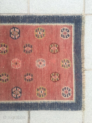 #2025 Tibet rug, red background with colorful ball pattern. Wool warp and weft,good age and quality.
Size 88*55cm(34*21")                