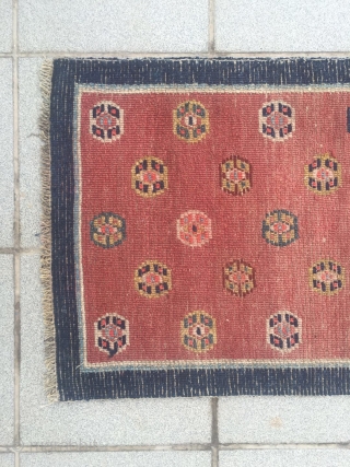 #2025 Tibet rug, red background with colorful ball pattern. Wool warp and weft,good age and quality.
Size 88*55cm(34*21")                