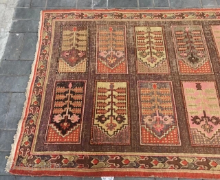 Xinjiang rug, it was produced in Khotan area Xingjiang province , very late Qing Dynasty, circa 1915. Very rare pattern . Good age and condition. Size 145*272cm(57*106”)      