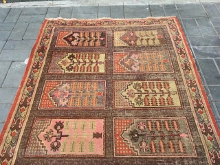 Xinjiang rug, it was produced in Khotan area Xingjiang province , very late Qing Dynasty, circa 1915. Very rare pattern . Good age and condition. Size 145*272cm(57*106”)      