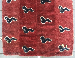 Tibetan rug. Red background with lucky cloud pattern. Good age and condition. Size 75*150cm(29*59”)


rugrabbit note: This is a fake.              