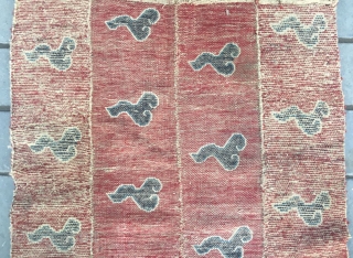 Tibetan rug. Red background with lucky cloud pattern. Good age and condition. Size 75*150cm(29*59”)


rugrabbit note: This is a fake.              