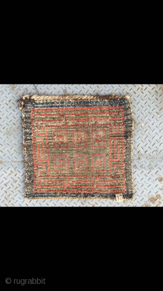 #2060 Tibet Wangden rug, blue , green and red checker veins, good age and quality, size 56*56cm(22*22")                