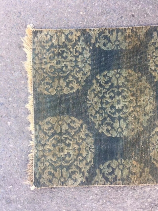 Tibetan fragment, green background with group flowers veins. Late 19th centuryy. Wool warp and weft. Size 48*58cm(19*23”)                