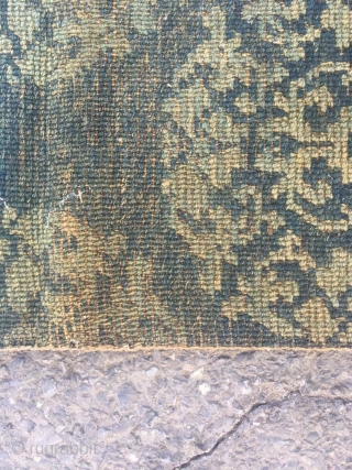 Tibetan fragment, green background with group flowers veins. Late 19th centuryy. Wool warp and weft. Size 48*58cm(19*23”)                