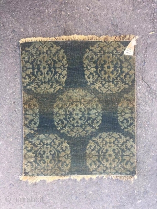 Tibetan fragment, green background with group flowers veins. Late 19th centuryy. Wool warp and weft. Size 48*58cm(19*23”)                