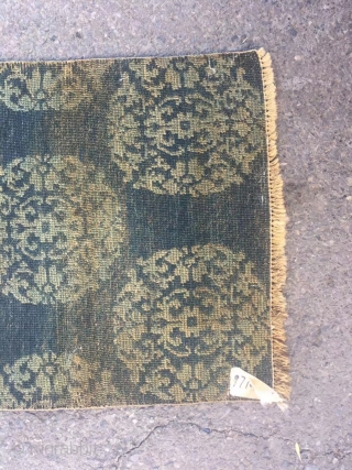 Tibetan fragment, green background with group flowers veins. Late 19th centuryy. Wool warp and weft. Size 48*58cm(19*23”)                