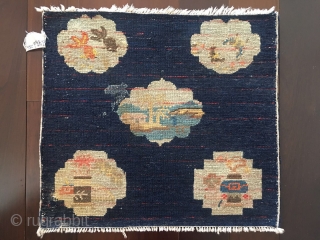 #2067 Chinese Yulin rug,  it was produced in Yunlin area in Shanxi province, blue background with five group flowers shapes veins, Chinese traditional flower, vases ,fish and other design in the  ...