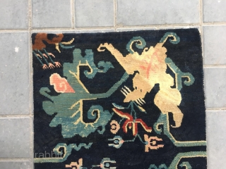 #2081 Tibet rug, blue backgound with double bat with flower and lucky cloud veins. In Chinese, the pronunciation of Fu of bat (Bian Fu) is same with prinunciation of Fu of happiness,  ...