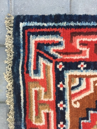 Tibet rug, 3piecs square joined, brown background with medallion flowers pattern , Ding shapes hui veins. Very good condition. Size 176*76cm            