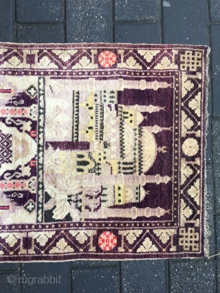 #1886 Ningxia rug, very nice Muslem pray rug, purple background with mosque veins and flower selvage, good age and quality.size 114*67cm(44*26'')            