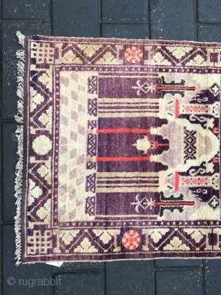 #1886 Ningxia rug, very nice Muslem pray rug, purple background with mosque veins and flower selvage, good age and quality.size 114*67cm(44*26'')            