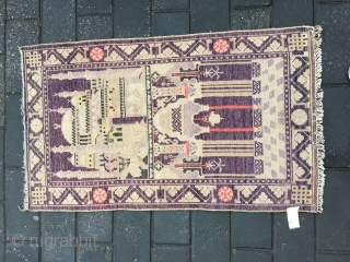 #1886 Ningxia rug, very nice Muslem pray rug, purple background with mosque veins and flower selvage, good age and quality.size 114*67cm(44*26'')            