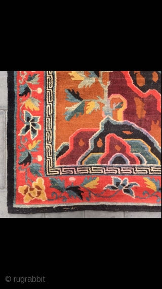 Tibet rug, yellow background with beautiful flowers veins. Good age and condition. Size 80*160cm(31*62”)                   