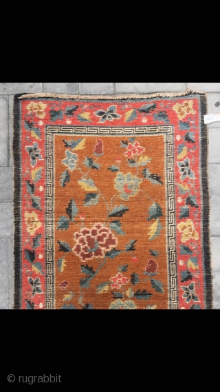 Tibet rug, yellow background with beautiful flowers veins. Good age and condition. Size 80*160cm(31*62”)                   