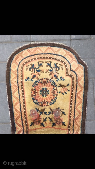 Chinese Ningxia horse saddle rug, nice yellow background with flowers pattern. About 150 years old. Good condition. Size 61*130cm (24*51”)             