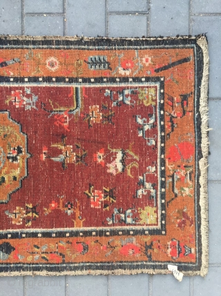 #1903 Tibet rug, red background wiht single group flower and around full of flower pattern.
good age and quality. wool warp and weft. size 165*88cm( 65*34'')        