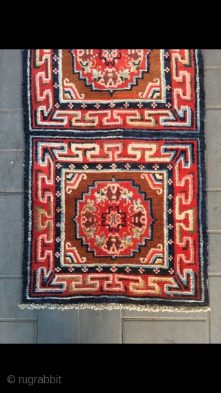 Tibet rug, three joined , red background with group flowers veins. Good age and condition. Size 68*190cm(27*74”)                