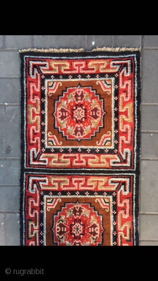 Tibet rug, three joined , red background with group flowers veins. Good age and condition. Size 68*190cm(27*74”)                