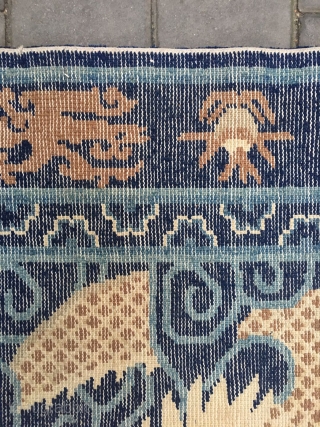Chinese Baotou rug, blue background with nice dragon in the cloud pattern. Good condition. Size 100*200cm( 39*78”)                