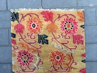 #2020 Tibet rug, yellow background with colorful lotus flowers. Size 76*63cm ( 30*25")                    