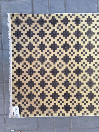 Tibetan rug, yellow background with cross brown checker veins. Size 156*94CM（61*37”）
Good condition.                     