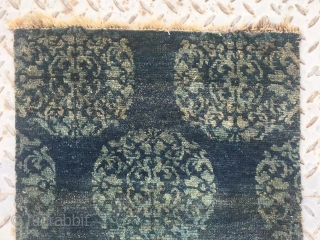 Tibet rug fragment, rare blue background with green group flowers . Good age more than 100 years old. Size 60*48cn(23*19”)             