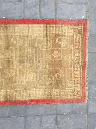 Tibet rug, yellow background with full of lotus pattern. More than 150 years old. Wool warp and weft, no any repair. Size 80*152cm(31*59”)          