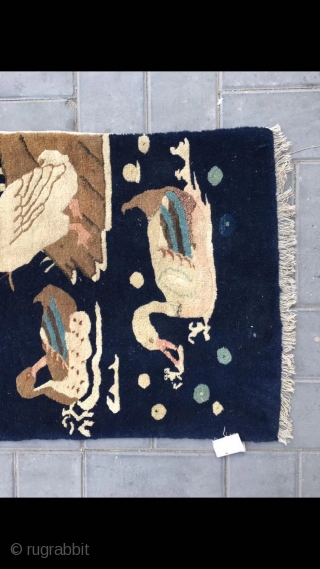 Chinese Baotou rug,  blue backpack with “Mandarin duck playing in the water “ pattern. Good age and condition. Size 135*70cm(
53*27”)            