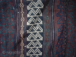 Here You see an antique persian-kurdish jajim/kelim from the middle of the 19th century.
vegetable colors.
wool on wool.
size:150*100cm
In good condition considering its age.
This kind of jajim is called Shagha.geometrical patterns are seen on  ...