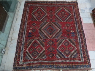 Beautiful Antique Qhashqhai Gabbeh Wool and Wool Age:about 130 years Natural Color 210 x 180 Good Condition Price Ask about this .           