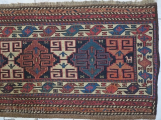 A beautiful Gheydar Shahsavan Mafrash panel Soumac wool on wool age:120 years, size:46 x 94 it was repair Price:SOLD              
