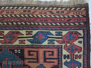A beautiful Gheydar Shahsavan Mafrash panel Soumac wool on wool age:120 years, size:46 x 94 it was repair Price:SOLD              