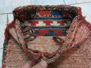 Saveh Shahsavan Toubreh ( Bag ) technique Kilim wool and cotton .
size:32 x 33 price:POR                  