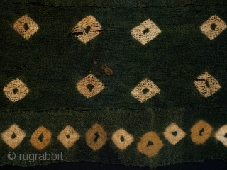 Textile fragment, Nasca culture, Peru. 6-8th c. A.D. camelid wool. 21" (53.3 cm) by 11" (28 cm) mounted on a larger piece of black cotton fabric. Wonderful colors, damage as seen in  ...