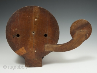 A very curious wood mold, possibly for a hat. The appendage is a mystery, as well as whether there was a second, slightly asymmetrical appendage on the other side at one time.  ...