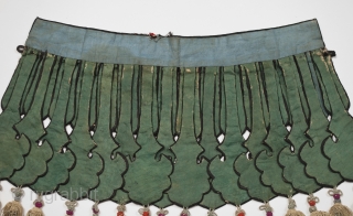 Cloud collar, China. Silk and cotton. 19th - 20th century. 15" (38 cm) from edge of collar to tip of fringe. Neck band is 15.5" (39.4 cm) long. Some areas of fraying  ...