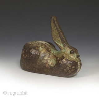 Cast iron rabbit okimono, Japan. 2.25" wide by 4.5" deep by 3.75" high. Last year, a small group of cast iron animals was found in a burlap bag in a rural peddler's  ...