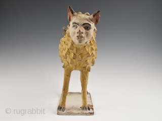 Sheep Nagual Bank,
Tlaquepaque, Jalisco, Mexico.
Earthenware, slip decoration, glaze,
c. 1950s
9.5" 24 cm) high by 10.5" (26.7 cm) wide,
Ex. Fred and Nancy Roscoe collection, California. 	

This sheep nagual figure was likely made by Julián  ...