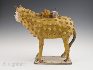 Sheep Nagual Bank,
Tlaquepaque, Jalisco, Mexico.
Earthenware, slip decoration, glaze,
c. 1950s
9.5" 24 cm) high by 10.5" (26.7 cm) wide,
Ex. Fred and Nancy Roscoe collection, California. 	

This sheep nagual figure was likely made by Julián  ...