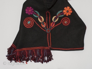 Man's ceremonial (cofradía) outfit, Chichicastenango, Guatemala. Wool, silk thread, Mid-20th century. 25" (63.5 cm) shoulder to hem by 59" (274 cm) across shoulders. It is rare to find a complete cofradia outfit  ...