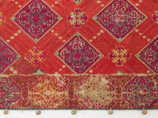 Cloth, Swat Valley, Pakistan. Cotton, silk, 16.5" (42 cm) high by 31.5" (80 cm) wide. Early 20th century. This finely hand-embroidered cloth, possibly a cover for food, shows some thread loss, especially  ...