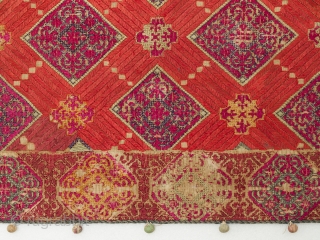 Cloth, Swat Valley, Pakistan. Cotton, silk, 16.5" (42 cm) high by 31.5" (80 cm) wide. Early 20th century. This finely hand-embroidered cloth, possibly a cover for food, shows some thread loss, especially  ...