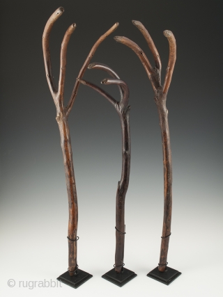 These wonderful wood rakes from Bhutan see to have a life of their own. 18" (45.7 cm) to 21" (53.4) high, early to mid 20th century. The rake on the far right  ...