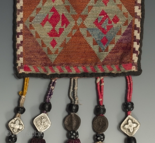 Tent hangings,
Lakai, Uzbekistan.
Cotton, silk, silver,
26" (66 cm) high by 5.25" (13.4) wide,
Early to mid 20th century
                 