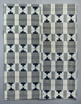 Double ikat futon cover,
Japan. 
Hand loomed cotton, indigo,
67"(173 cm) by 51" (34.2 cm) 
Late 19th to early 20th century.
Ex Fifi White, Berkeley, California 
#9873C 

In very good condition, hemmed at both ends.  ...